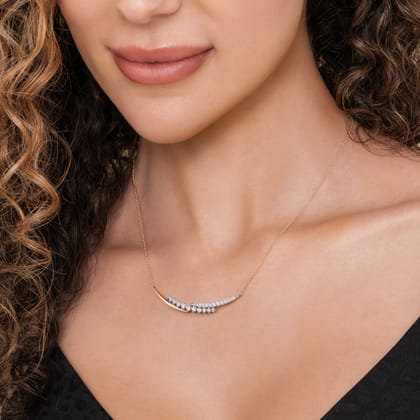 14K White  Yellow Gold Diamond Spike Bar Necklace