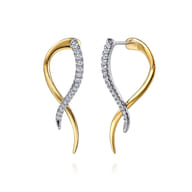 14K White  Yellow Gold Diamond Spike Bypass Hoop Earrings