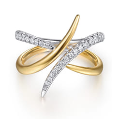 14K White  Yellow Gold Diamond Spike Bypass Ring