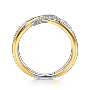 14K White  Yellow Gold Diamond Spike Bypass Ring