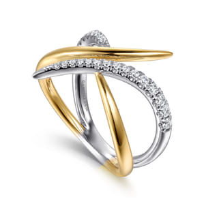 14K White  Yellow Gold Diamond Spike Bypass Ring