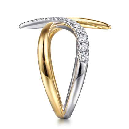 14K White  Yellow Gold Diamond Spike Bypass Ring