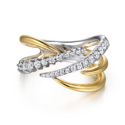 14K White  Yellow Gold Diamond Spike Bypass Ring