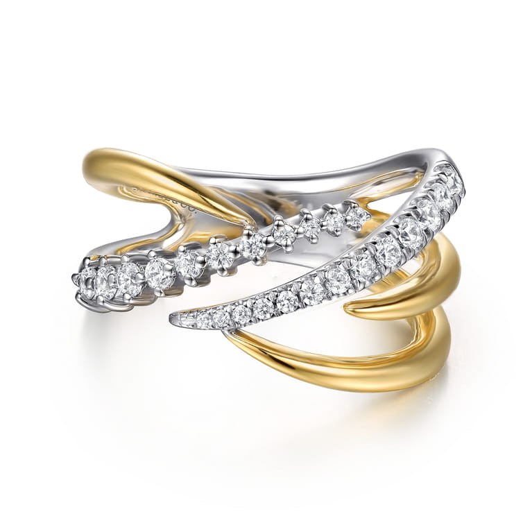 14K White  Yellow Gold Diamond Spike Bypass Ring - 0.38 ct - Shot 1