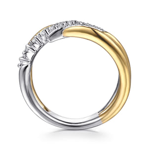 14K White  Yellow Gold Diamond Spike Bypass Ring