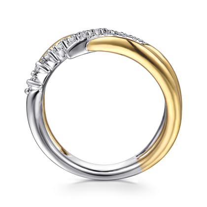 14K White  Yellow Gold Diamond Spike Bypass Ring