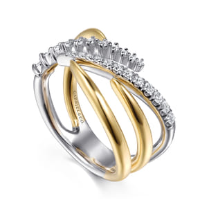 14K White  Yellow Gold Diamond Spike Bypass Ring