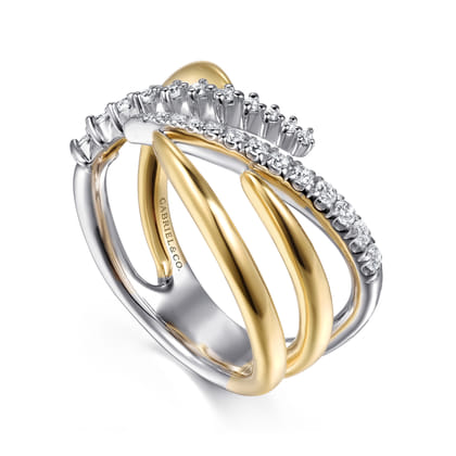 14K White  Yellow Gold Diamond Spike Bypass Ring