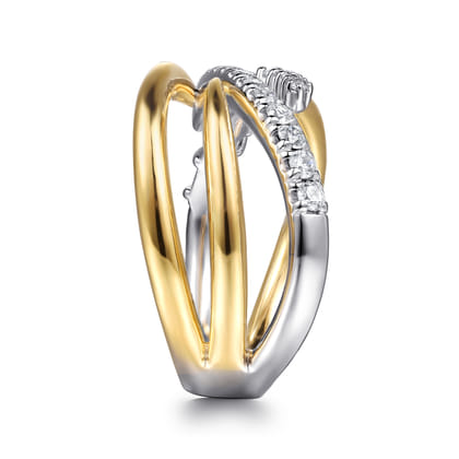 14K White  Yellow Gold Diamond Spike Bypass Ring