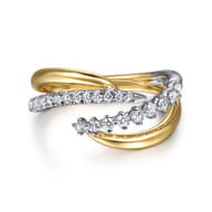 14K White  Yellow Gold Diamond Spike Bypass Ring