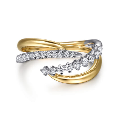 14K White  Yellow Gold Diamond Spike Bypass Ring