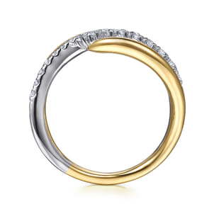 14K White  Yellow Gold Diamond Spike Bypass Ring