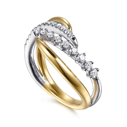 14K White  Yellow Gold Diamond Spike Bypass Ring