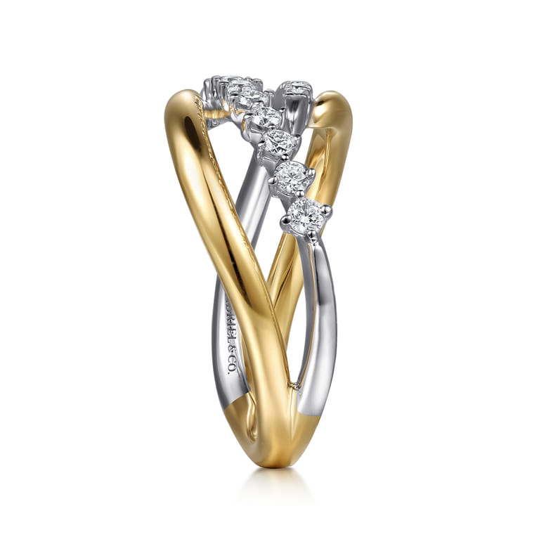 14K White  Yellow Gold Diamond Spike Bypass Ring - 0.3 ct - Shot 4