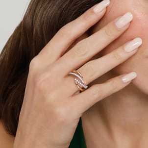 14K White  Yellow Gold Diamond Spike Bypass Ring