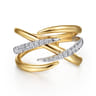 14K White  Yellow Gold Diamond Spike Cross Cross Ring - 0.25 ct