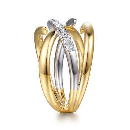 14K White  Yellow Gold Diamond Spike Cross Cross Ring