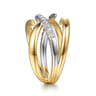 14K White  Yellow Gold Diamond Spike Cross Cross Ring - 0.25 ct