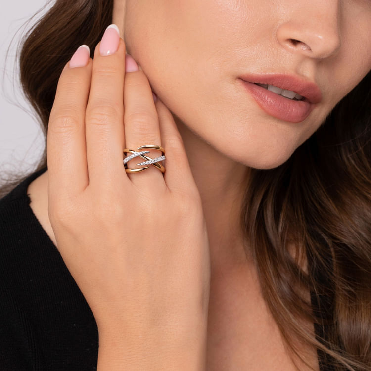 14K White  Yellow Gold Diamond Spike Cross Cross Ring