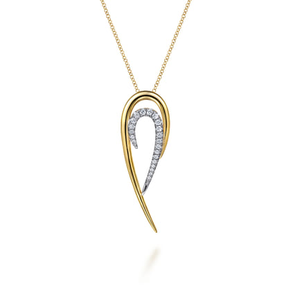14K White  Yellow Gold Diamond Spike Drop Necklace