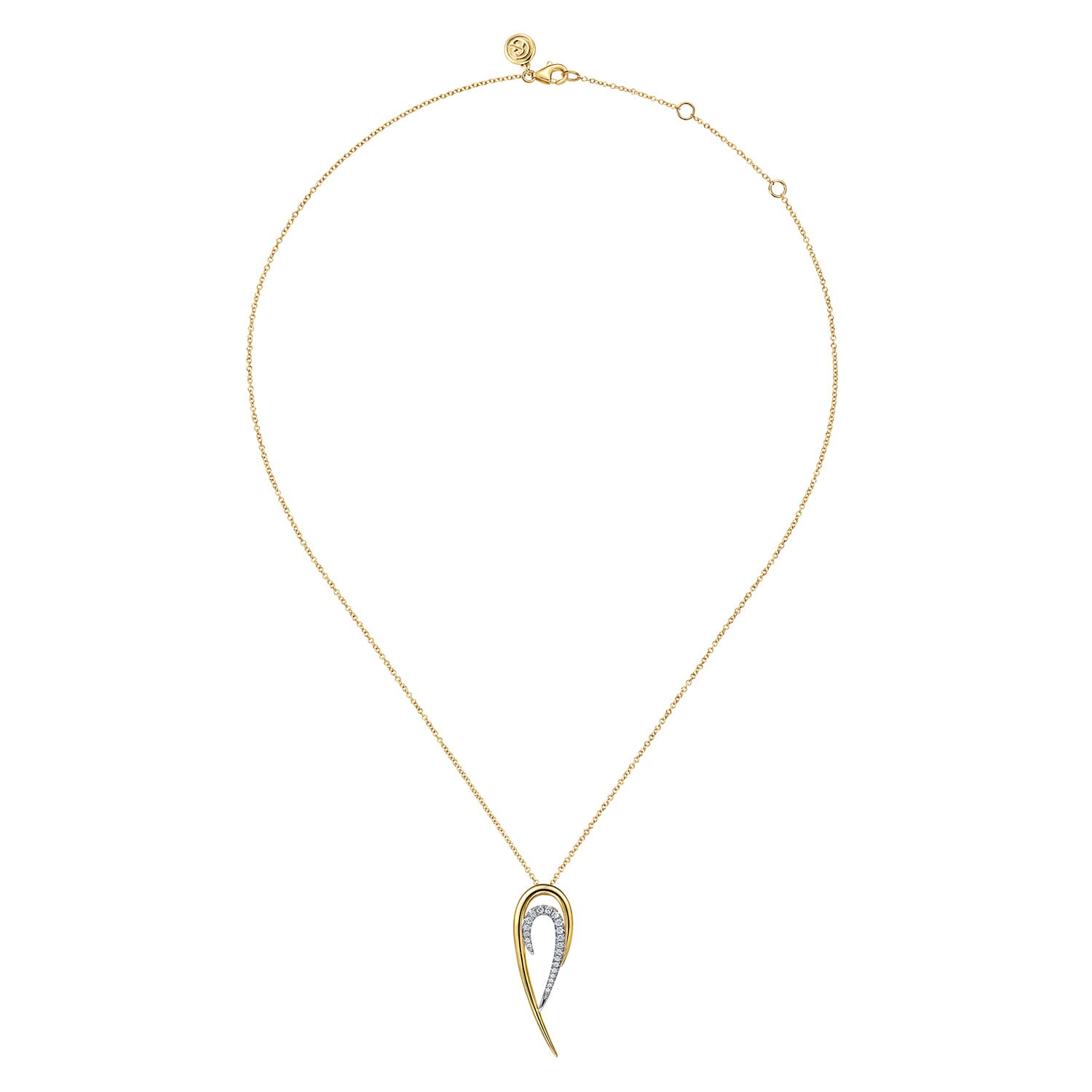 14K White  Yellow Gold Diamond Spike Drop Necklace - 0.2 ct - Shot 2