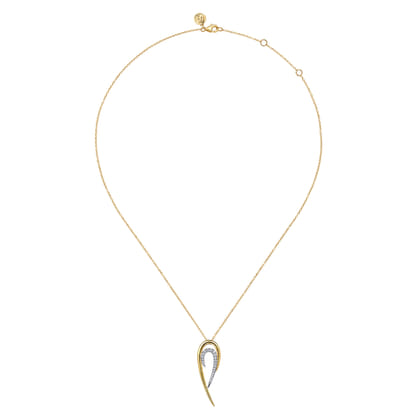 14K White  Yellow Gold Diamond Spike Drop Necklace