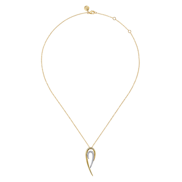 14K White  Yellow Gold Diamond Spike Drop Necklace - 0.2 ct - Shot 2
