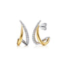 14K White  Yellow Gold Diamond Spike J Hoop Earrings - 0.2 ct