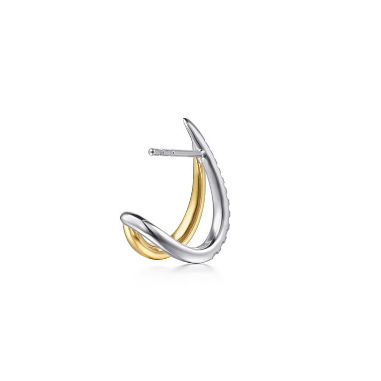14K White  Yellow Gold Diamond Spike J Hoop Earrings - 0.2 ct - Shot 2