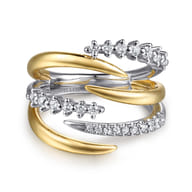 14K White  Yellow Gold Diamond Spike Wide Band Ring