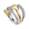14K White  Yellow Gold Diamond Spike Wide Band Ring - 0.4 ct