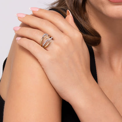 14K White  Yellow Gold Diamond Spike Wide Band Ring