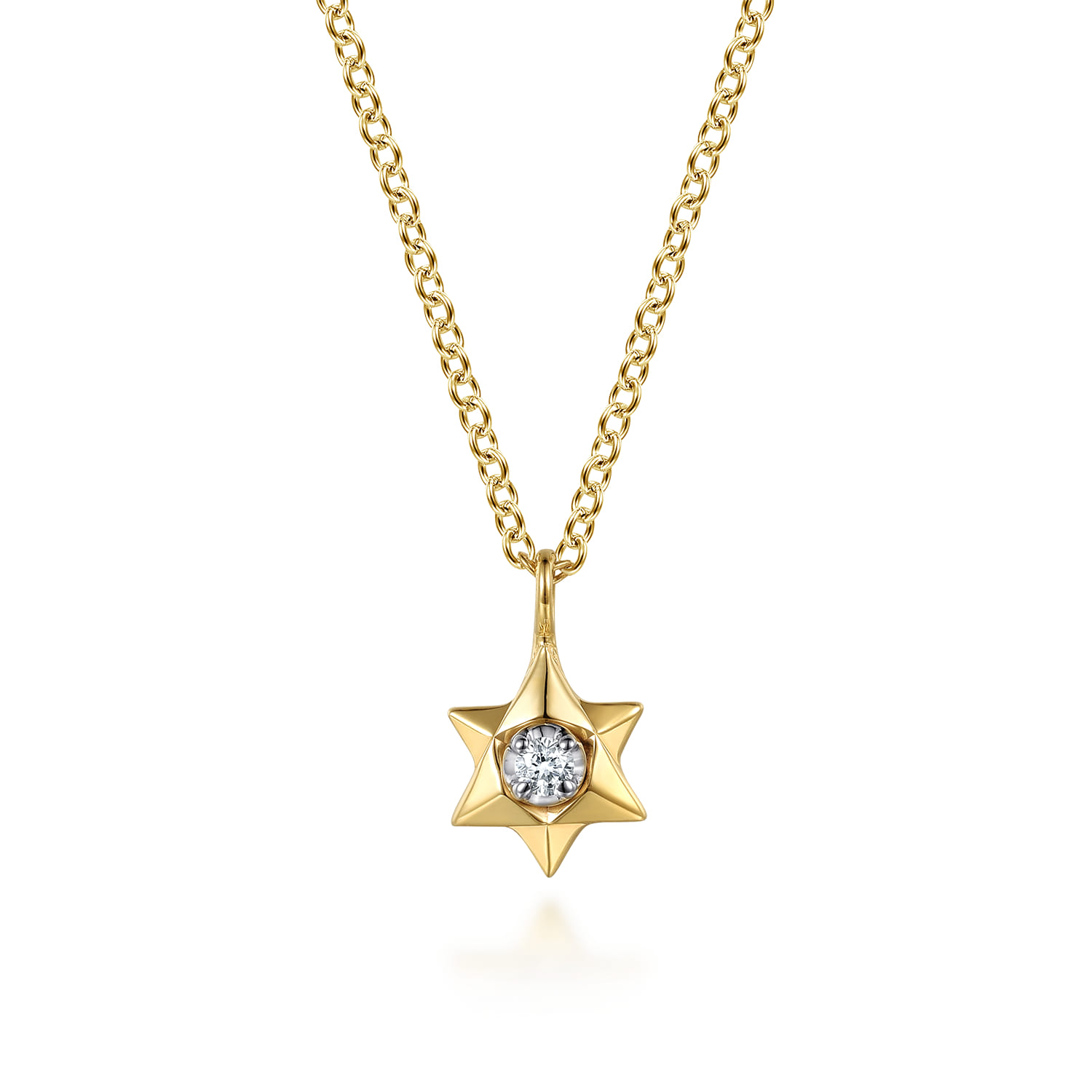 14K White Yellow Gold Diamond Star of David Pendant Necklace - 0.03 ct - Shot 1