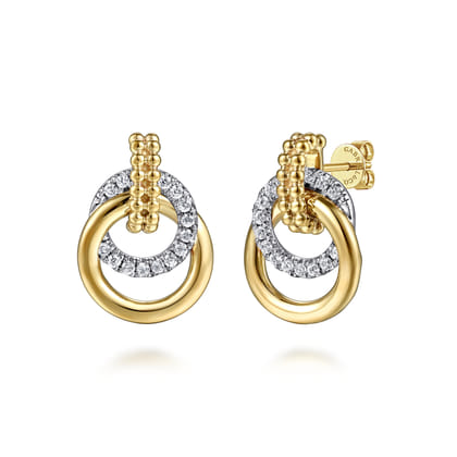 14K White  Yellow Gold Diamond Stud Earrings- Bujukan