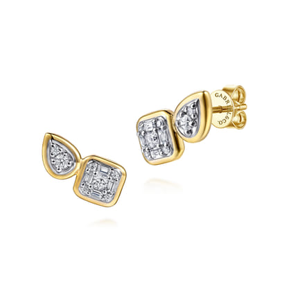 14K White  Yellow Gold Diamond Stud Earrings