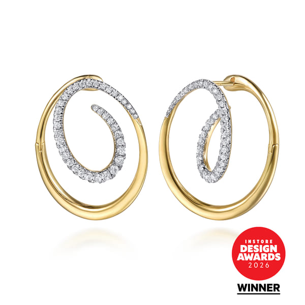 Diamond Swirl Bypass Hoop Earrings in Two-Tone Gold