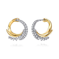 14K White  Yellow Gold Diamond Swirl Bypass Hoop Earrings