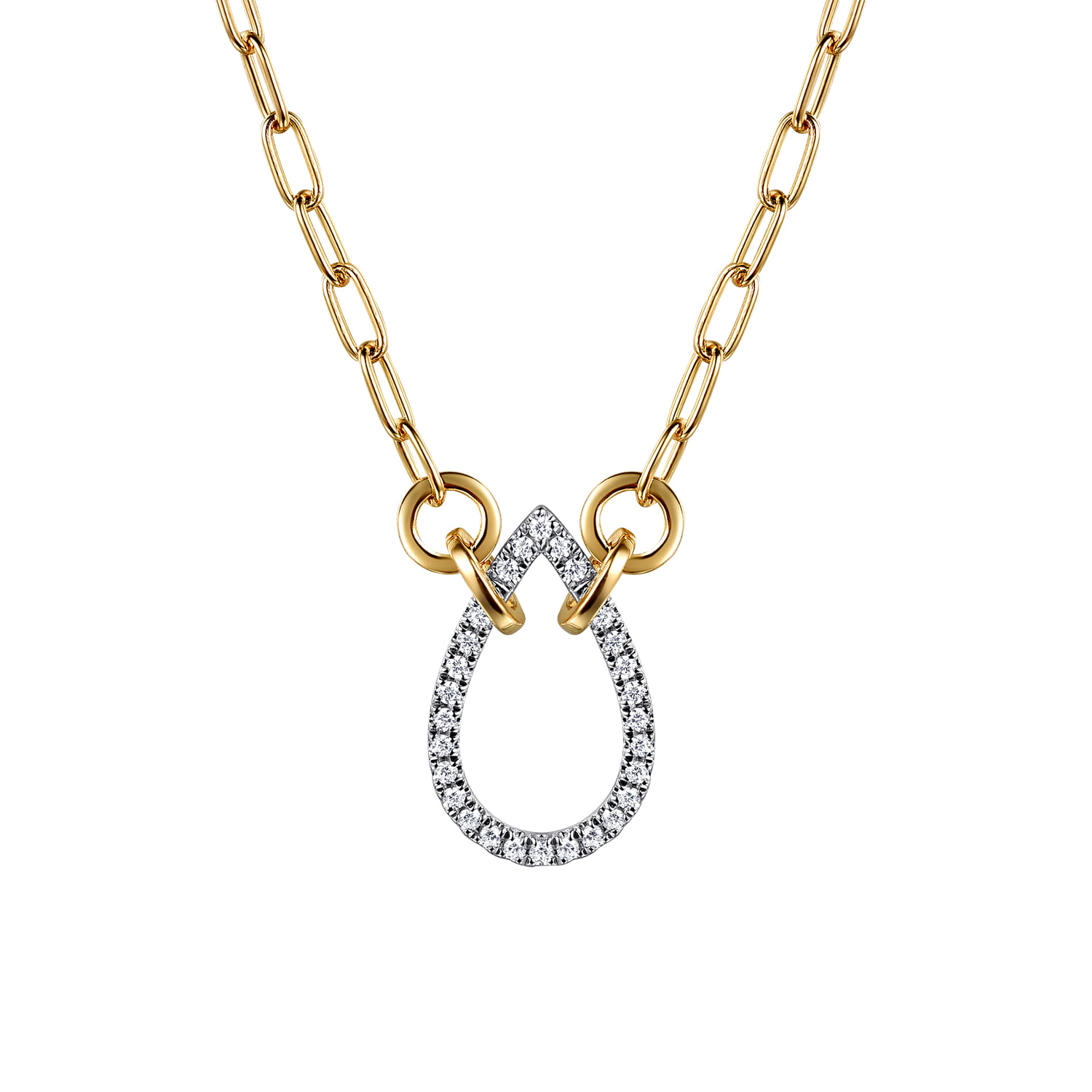 14K White  Yellow Gold Diamond Teardrop Chain Necklace - 0.21 ct - Shot 1