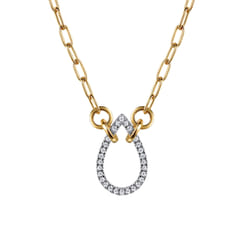 14K White  Yellow Gold Diamond Teardrop Chain Necklace