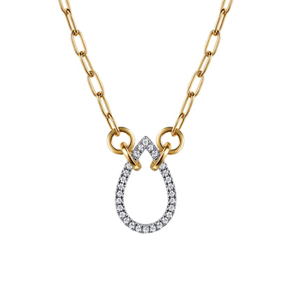 14K White  Yellow Gold Diamond Teardrop Chain Necklace