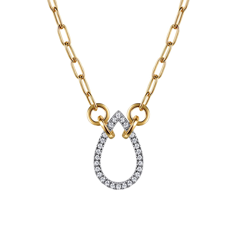14K White  Yellow Gold Diamond Teardrop Chain Necklace - 0.21 ct - Shot 1
