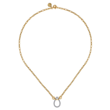 14K White  Yellow Gold Diamond Teardrop Chain Necklace