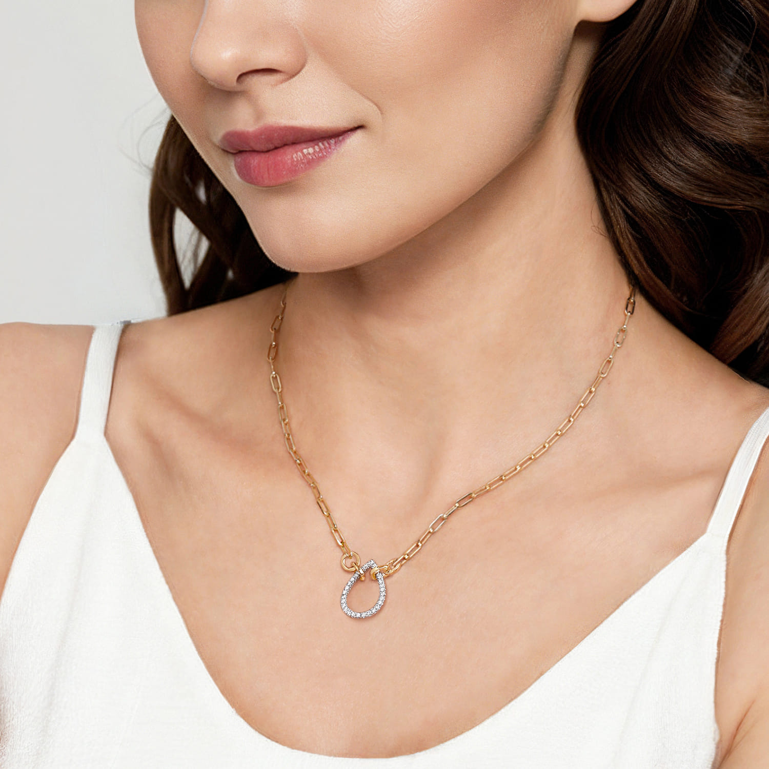 14K White  Yellow Gold Diamond Teardrop Chain Necklace - 0.21 ct - Shot 3