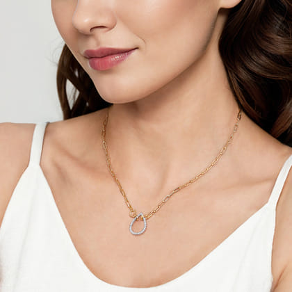 14K White  Yellow Gold Diamond Teardrop Chain Necklace