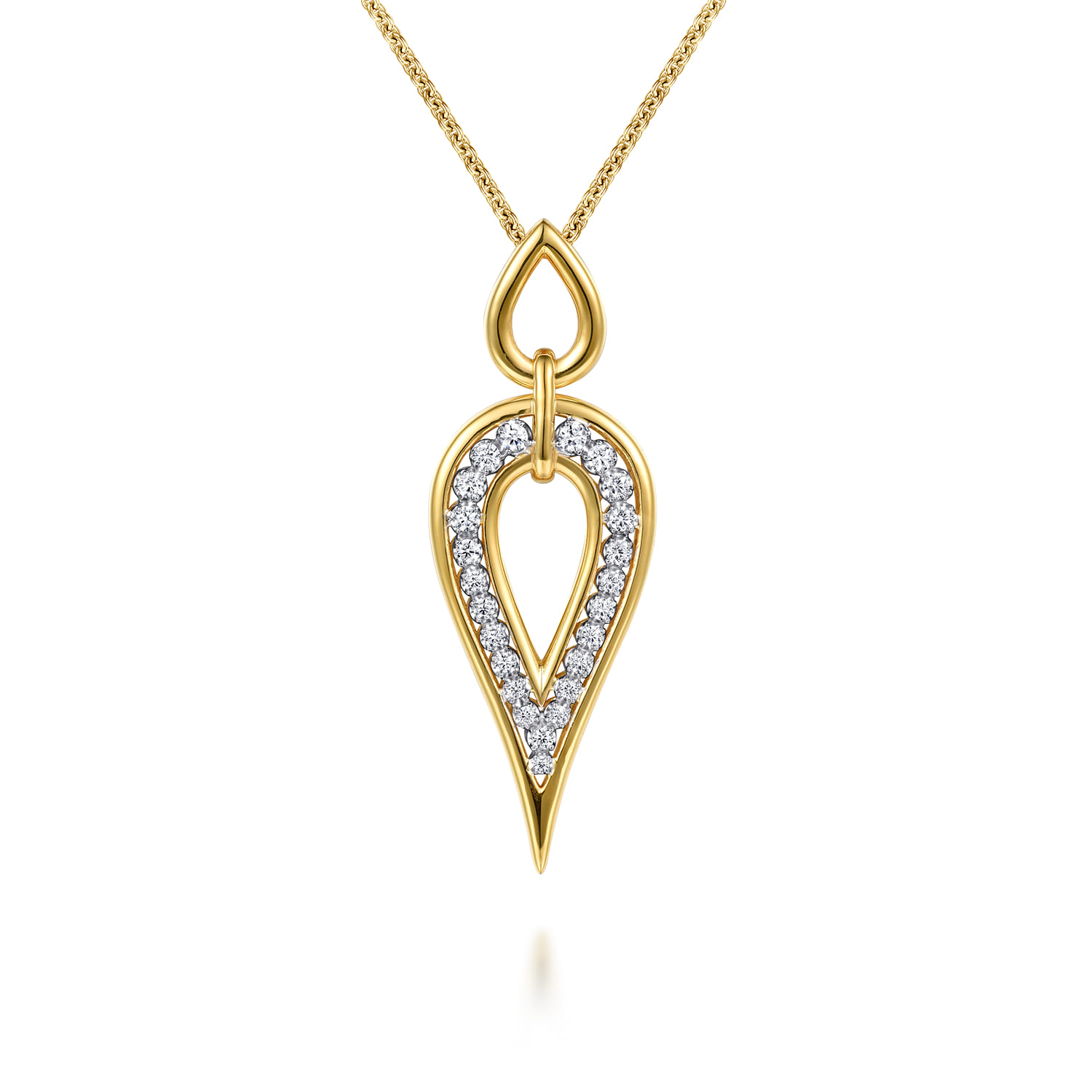 14K White  Yellow Gold Diamond Teardrop Necklace