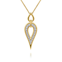 14K White  Yellow Gold Diamond Teardrop Necklace