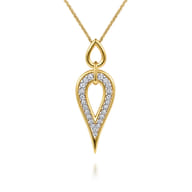 14K White  Yellow Gold Diamond Teardrop Necklace