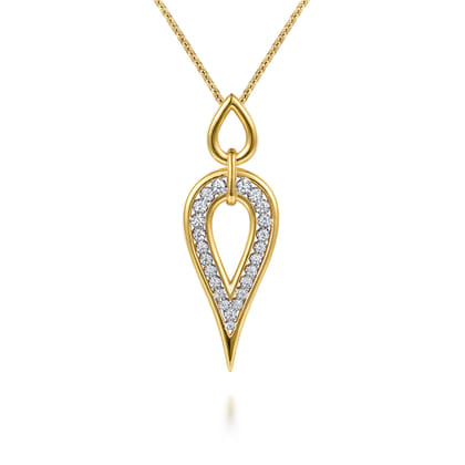 14K White  Yellow Gold Diamond Teardrop Necklace