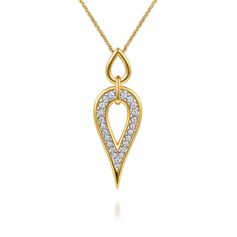 14K White  Yellow Gold Diamond Teardrop Necklace - 0.75 ct - Shot 1