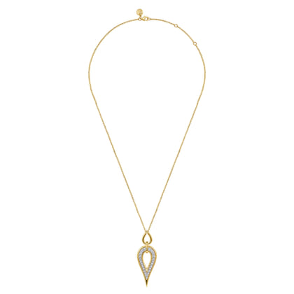 14K White  Yellow Gold Diamond Teardrop Necklace